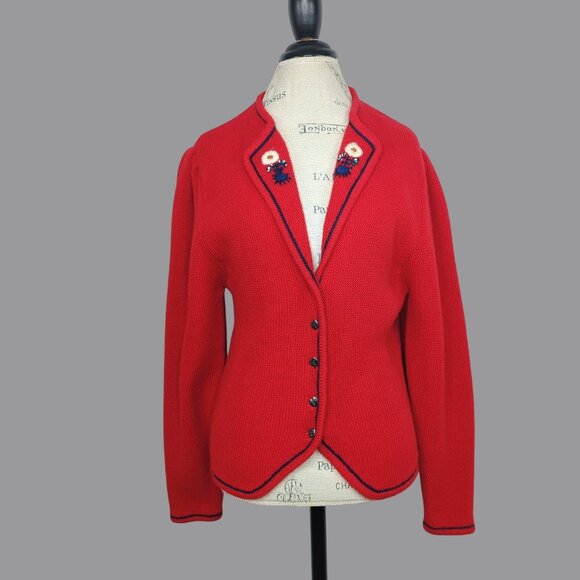 Vintage Allen Lolly Cardigan Medium Red Wool Nordic - Picture 1 of 9